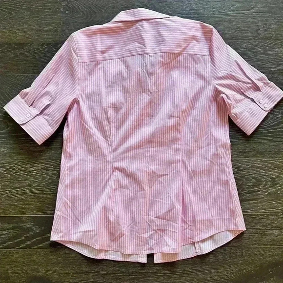 Talbots Perfect Shirt Elbow Length Stripes Floral Pink White No Iron NWT Size 6 - Picture 7 of 8
